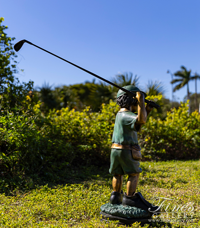 Bronze Statues  - Child Golfer Swings Dads Club - BS-1744